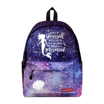 

WISHOT Mermaid Princess Backpack School Travel Bag for girls women Stars Universe Space Galaxy printing