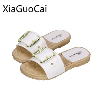 

Female Summer Flat-bottomed Women Slippers Cute Home Soft Leather Female Flat Slippers Bottom Word Drag Non-slip Beach Shoes