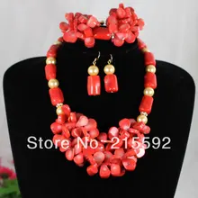 Африканский Свадебный коралловые Свадебные украшения/золотой жемчуг костюм комплект ювелирных изделий CJ033