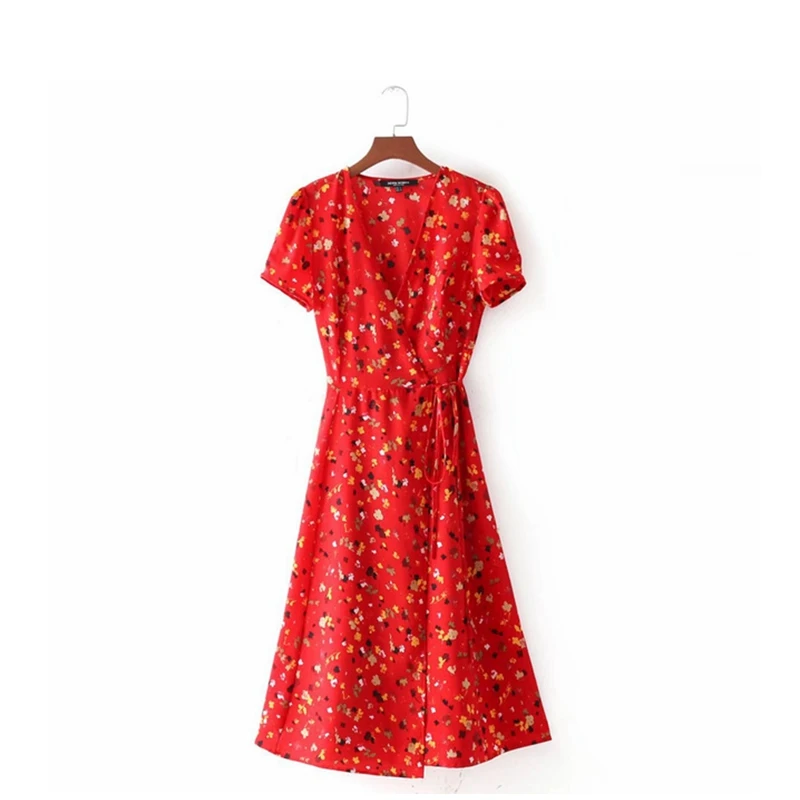 Летнее женское платье миди пляжное платье с цветочным принтом винтажное повседневное богемное элегантное сексуальное праздничное платье уличная одежда - Цвет: Красный