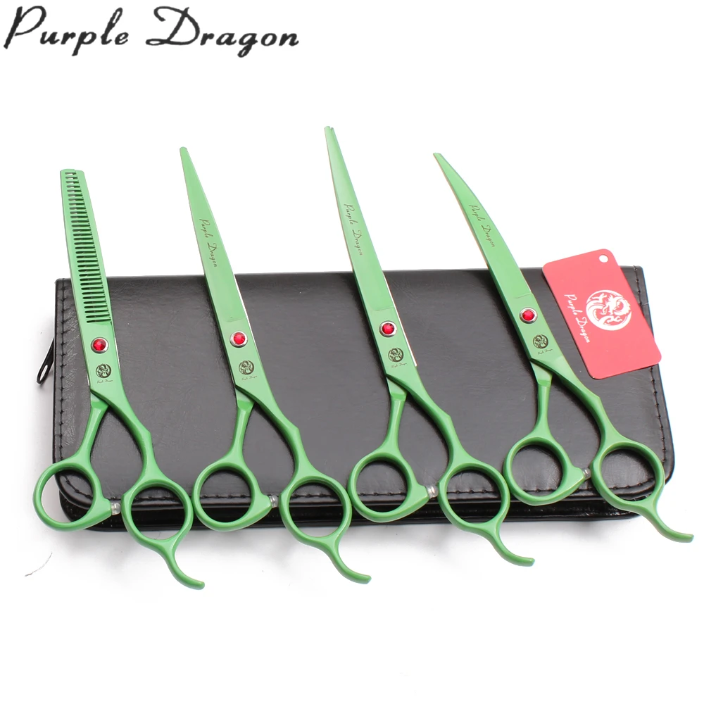 

7In. Purple Dragon Green JP Titanium Dog Grooming Shears Straight Shears Thinning Shears Up&Down Curve Scissors Pet Shears Z3100