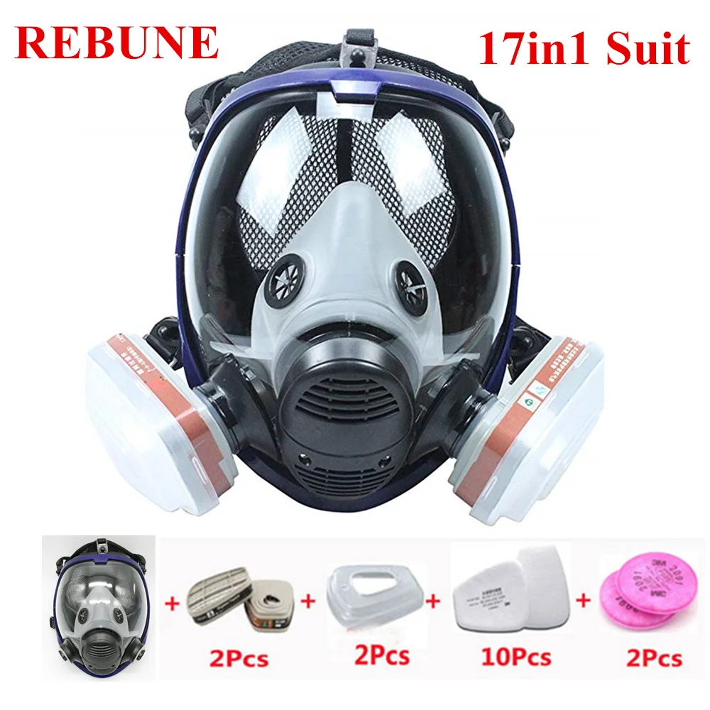 REBUNE 17 In 1 Suit Full Face Mask For 6800 Gas Mask Full Face Facepiece Respirator For Painting Spraying Protection Tool