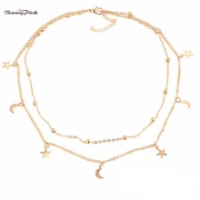 Banny Розовый ГОРЯЧИЙ звезда полумесяц колье-чокер с Луной для женщин пляж слой металла ключицы цепи воротник кулон Чокеры Колье