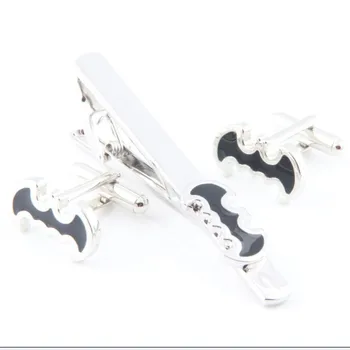 

Whole Sale 10sets/lot Batman Superhero Black Cufflinks Tie Bar Clip set Brass Copper High Quality Christmas Father day Gifts