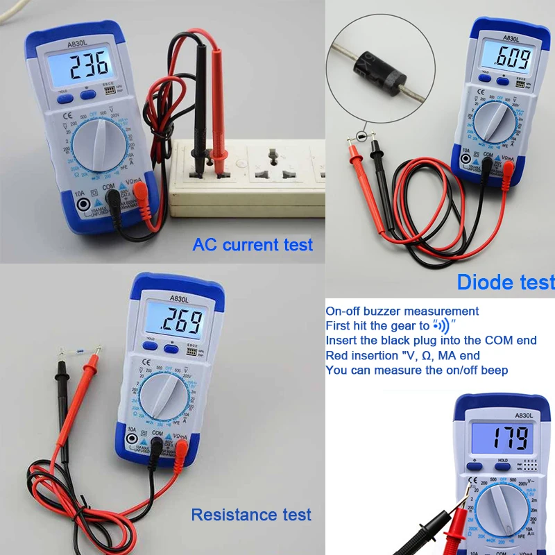 A830L Mini Multimeter LCD Digital Multimetro Volt Amp Ohm Tester Meter Voltmeter Ammeter Backlight Protect With Probe