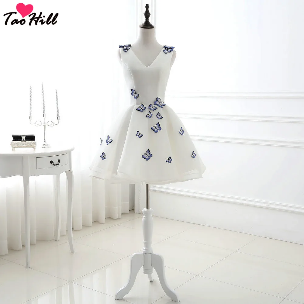 TaoHill новые алиновые белые бабочки дешевые платья подружки невесты мини короткие без рукавов милые 16 Выпускные вечерние платья - Цвет: picture color