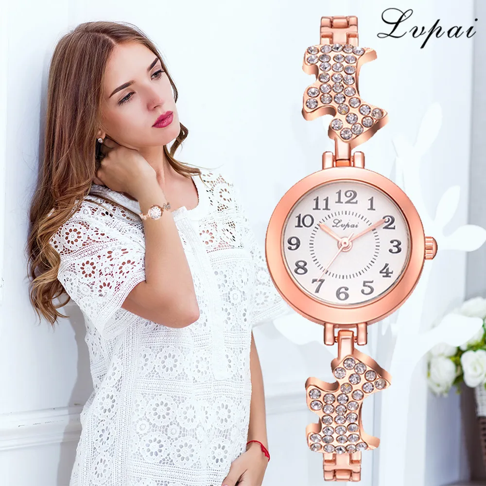 

Lvpai Thin strap Small and delicate Women Bracelet Watches Selling fashion Petal shaped metal band Glass dial Crystal