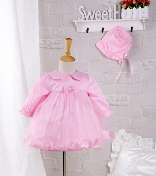 

Baby formal birthdays party dress, baby petal style long-sleeve wedding dress with hat and more than 50 petals floating