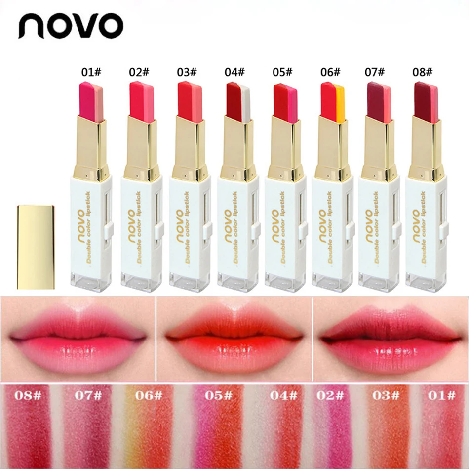 NOVO 6pcs/lot Two Tone Lip tint Gradient Lipsticks Moisturzing Matte Lipstick Batom Mate Korean