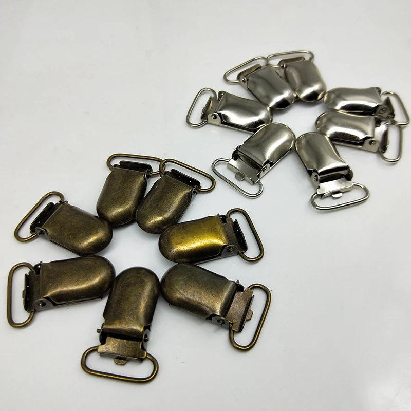 

30 pcs/lot 20mm Metal Antique Bronze/Silver Tone Hook baby Dummy Pacifier Holder Clips Suspender Clip Soother clips for ribbon