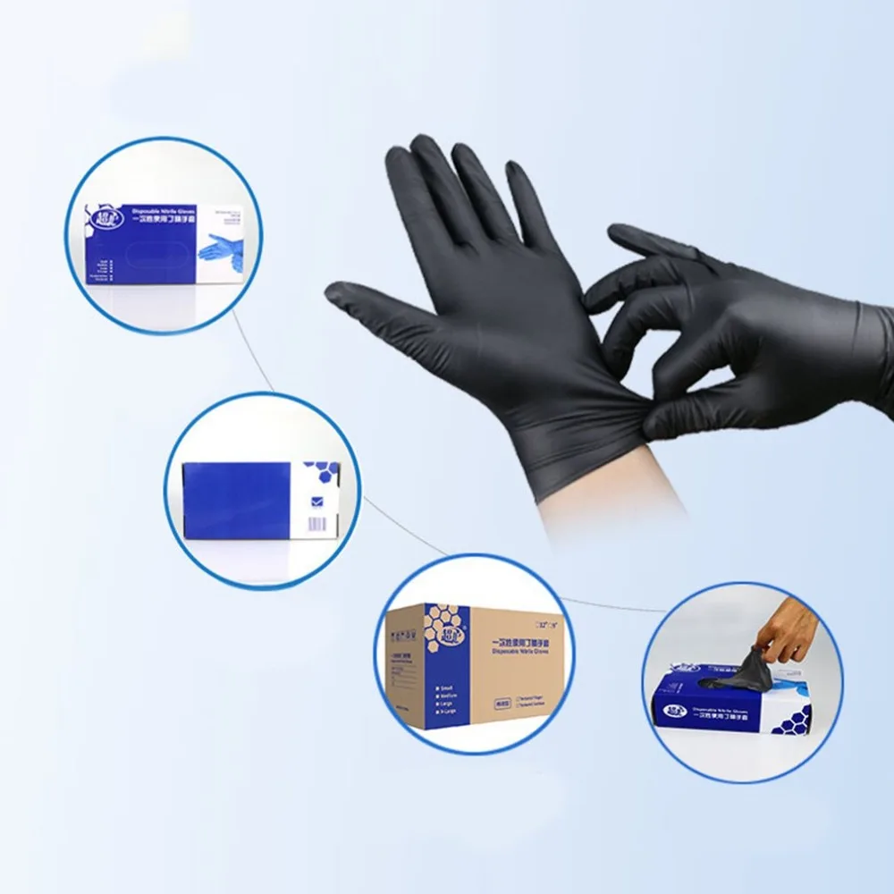 

2018 NEW 50 Pair Household Cleaning Washing Disposable Gloves Black Mechanic Nitrile Laboratory Nail Art Anti-Static Gloves