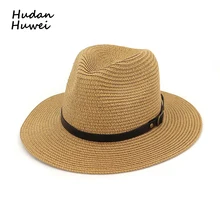 Летняя женская соломенный джазовый фетровая шляпа с пряжкой на ремешке с плоскими полями Панама пляжная шляпа путешествия Праздник зонтик кепки GH-633