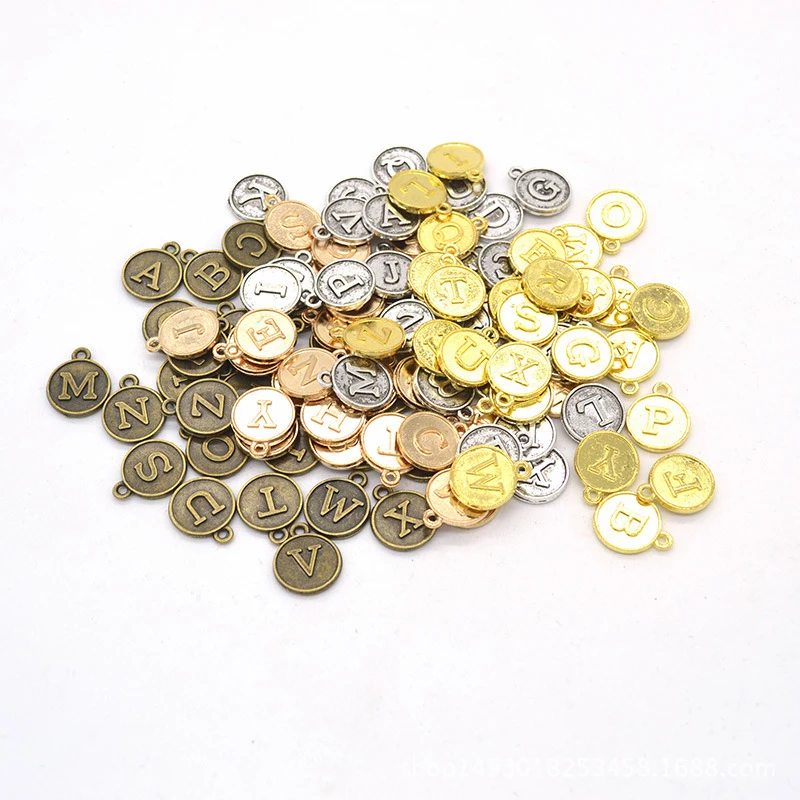 

26pcs/lot Zinc Alloy Alphabet Charms Letter A-Z Vintage Antique Brass Silver Plated Pendants for Jewelry Making DIY Accessories