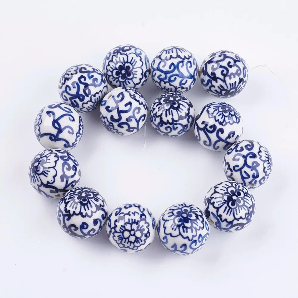 

pandahall 10/20pcs 12-28mm Handmade Blue and White Porcelain Ceramic Beads for Jewelry Making DIY