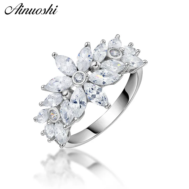 

AINUOSHI 925 Sterling Silver Flower Plant Rings Women Anniversary Party Original Silver Cute Rings Jewelry anillos de animales