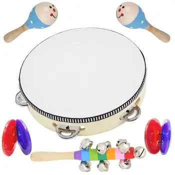 

Hot New 1 Set Wooden Musical Toys 2 Maracas 1 Tambourine 2 Castanets 1 Hand Bell for Toddler Kids Music Instruments Education