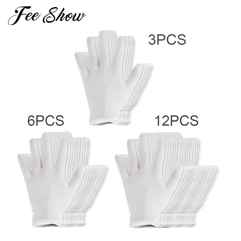 

White Reusable Cotton Gloves Thin Elastic Soft Gloves for Dry Hand Moisturizing Cosmetic Eczema Hand Spa Coin Jewelry Inspection
