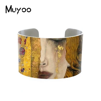 

2019 New Fashion Gustav Klimt Paintings Golden Tears Aluminum Cuff Mother and Child Jewelry Mother Love Baby Jewelry Bangles