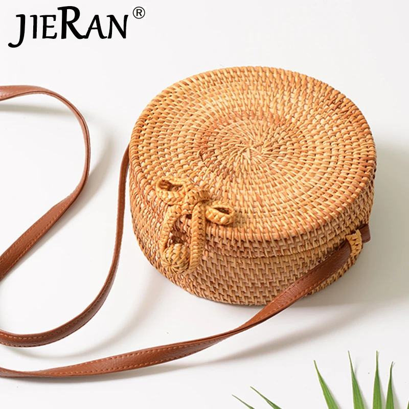 

2018 Round Straw Bags Women Summer Rattan Bag Handmade Woven Beach Cross Body Bag Circle Bohemia Handbag Bali Box Dropshipping