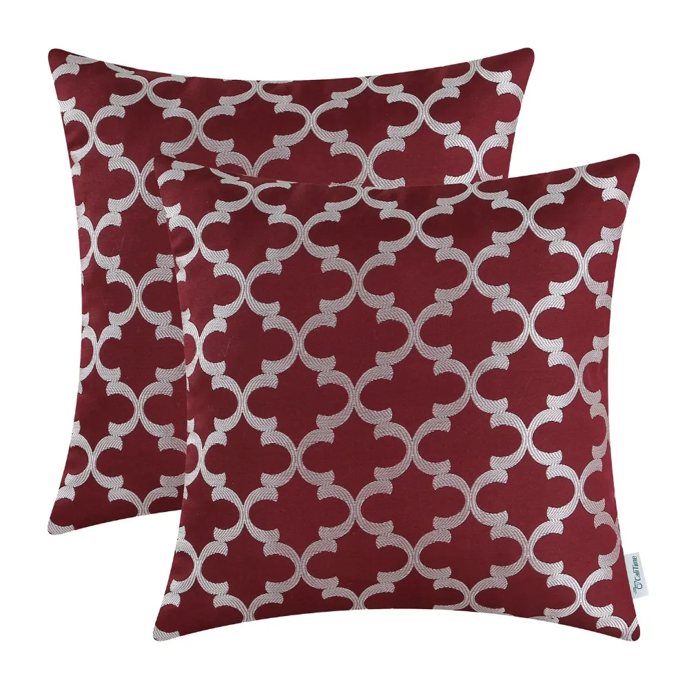 

2PCS CaliTime Cushion Cover Pillows Shell Home Sofa Decor Bedding Texture Accent Geometric 18" X 18"(45cm X 45cm) Burgundy