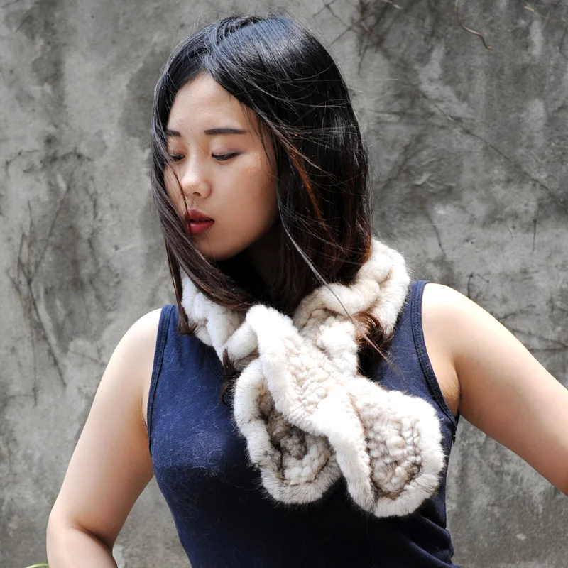 

CX-S-83B Autumn Lady Ruffled Knitted Genuine Mink Fur Scarf