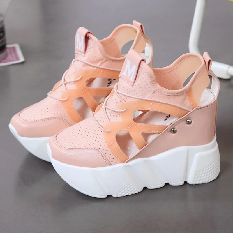 

QWEDF Summer Mesh Casual Shoes Heels Women's Height Increasing Platform Wedge Shoes Ladies Breathable Walking Sneakers A7-198