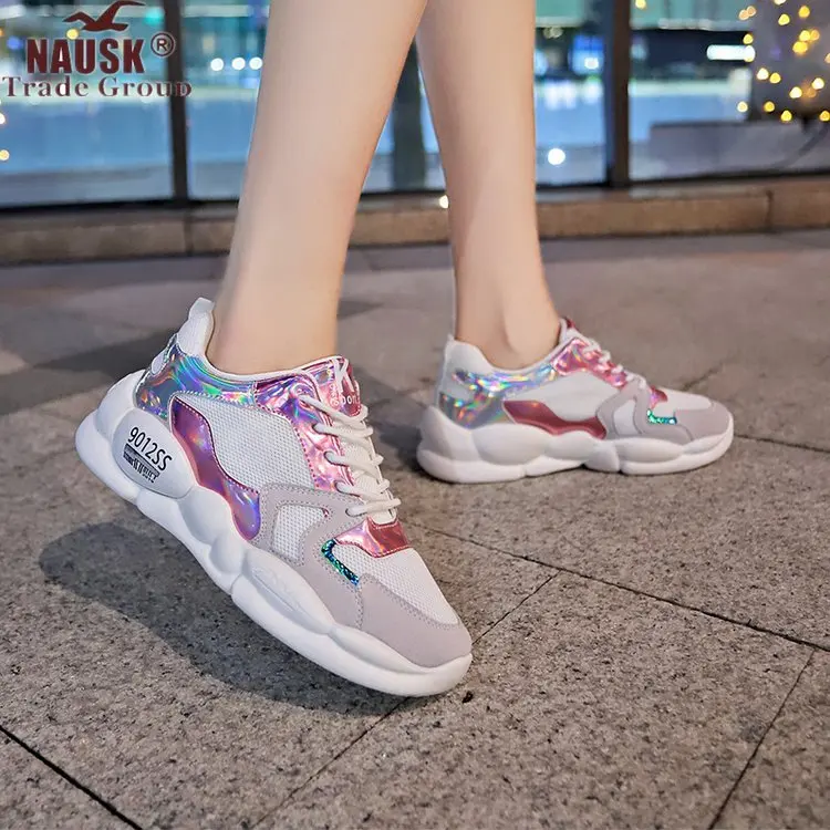 

NAUSK 2019 New Women Sneakers Fashion Comfortable Casual Dad Shoes Sequins Girl Graffiti Breathable Platform Shoes Woman