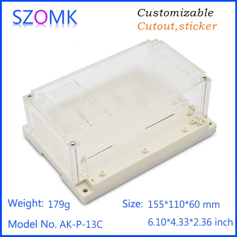 

1 piece 155*110*60mm szomk plastic enclosure for electronics project din rail instrument casing PLC housing plastic enclosure