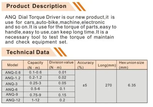0,1-Н. М портативный аналоговый крутящий момент ANQ-0.6