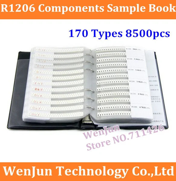 

NEW R1206 1206 Series YAGEO & UniOhm SMD Resistor 170 Types 8500pcs in Total 5% Tolerance Electronic Components Sample Book