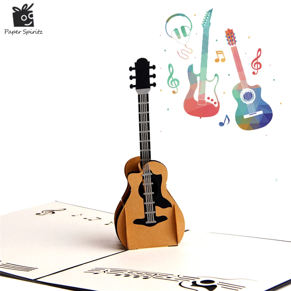 3D Pop Up Laser Cut Vintage Cards Guitar Postcards Happy