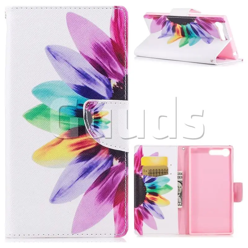 Seven-color Flowers Leather Wallet Case for Sony Xperia X1