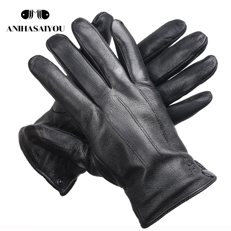 Высококачественные мужские кожаные перчатки, наружный шов мужские зимние перчатки, удобные утолщенные перчатки мужские, перчатки из оленьей кожи мужские-8012