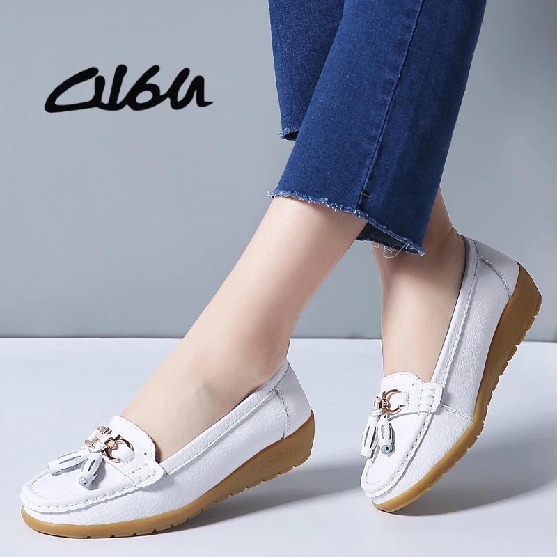 O16u Women Ballet Flats Shoes Flat Ballerina Women Tassel Genuine ...