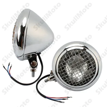 

1 Pcs Chrome Motorcycle Headlight Grill Mesh 60W Retro Headlight Lamp for Harley Touring Bobber Chopper Cafe Racer Custom SX650