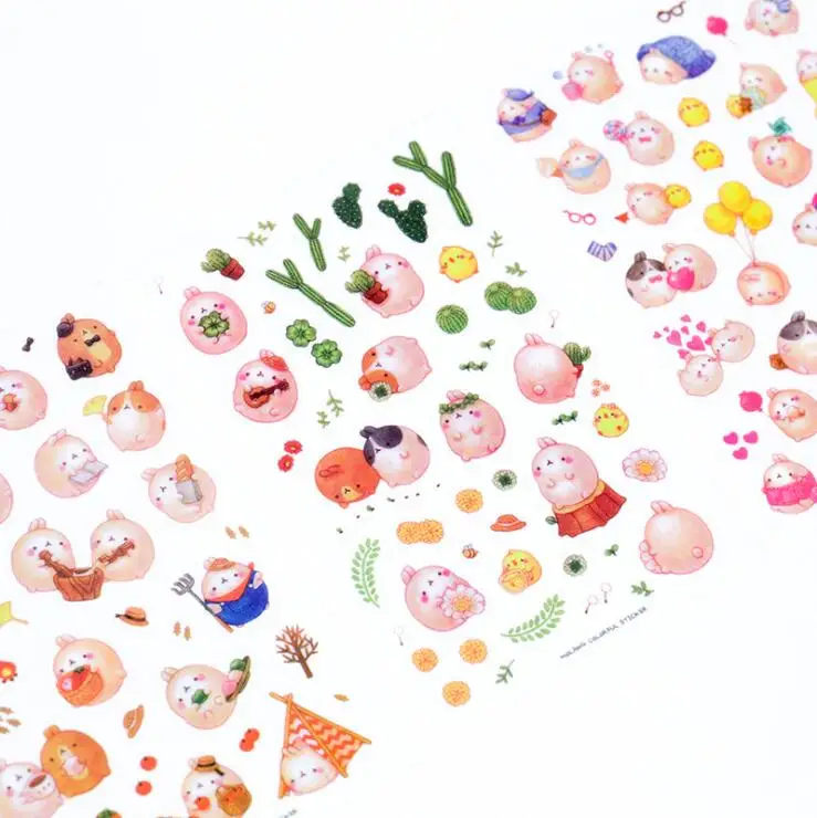 

6 pcs/set Lovely Round Roll Rabbit Stickers Diary Sticker Scrapbook Decoration PVC Stationery Stickers