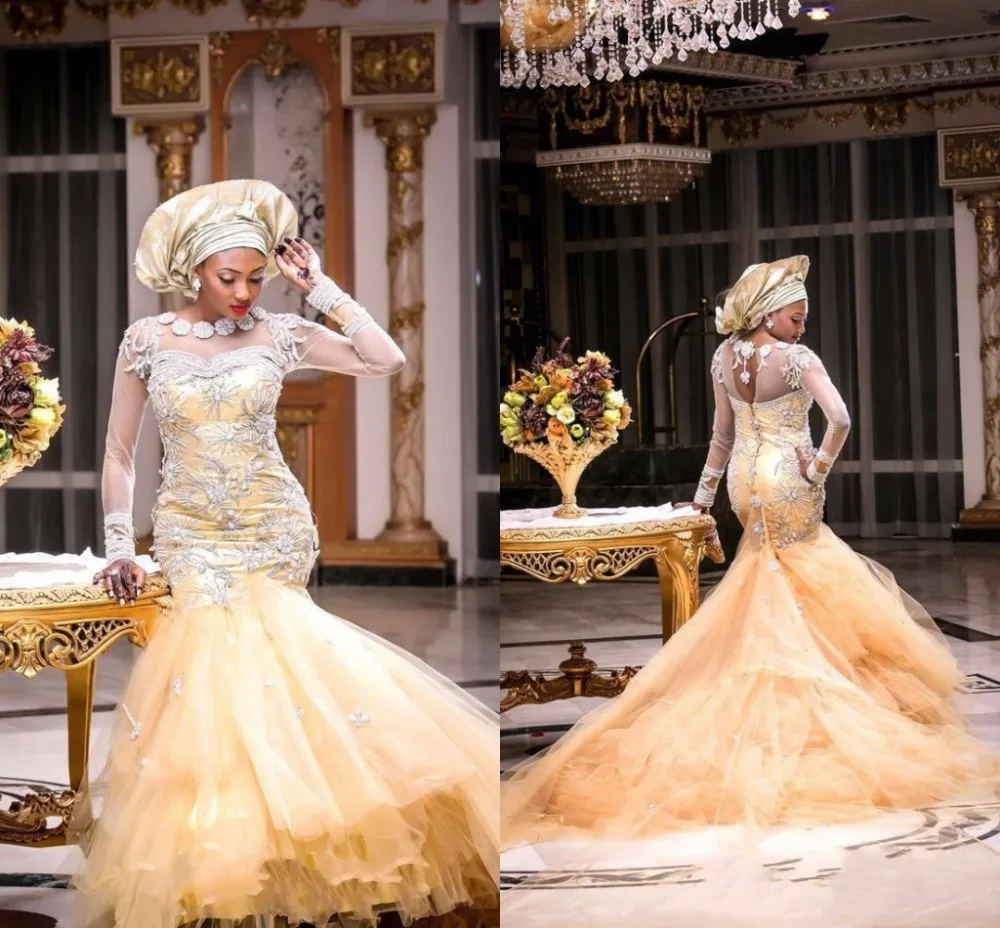 Nigerian Wedding Dresses Long Sleeve Mermaid Floor Length Court Nigerian Wedding Dresses Long Sleeve Mermaid Floor Length Court Train Dress Beading Lique Tulle Vestido De Noiva In From Weddings
