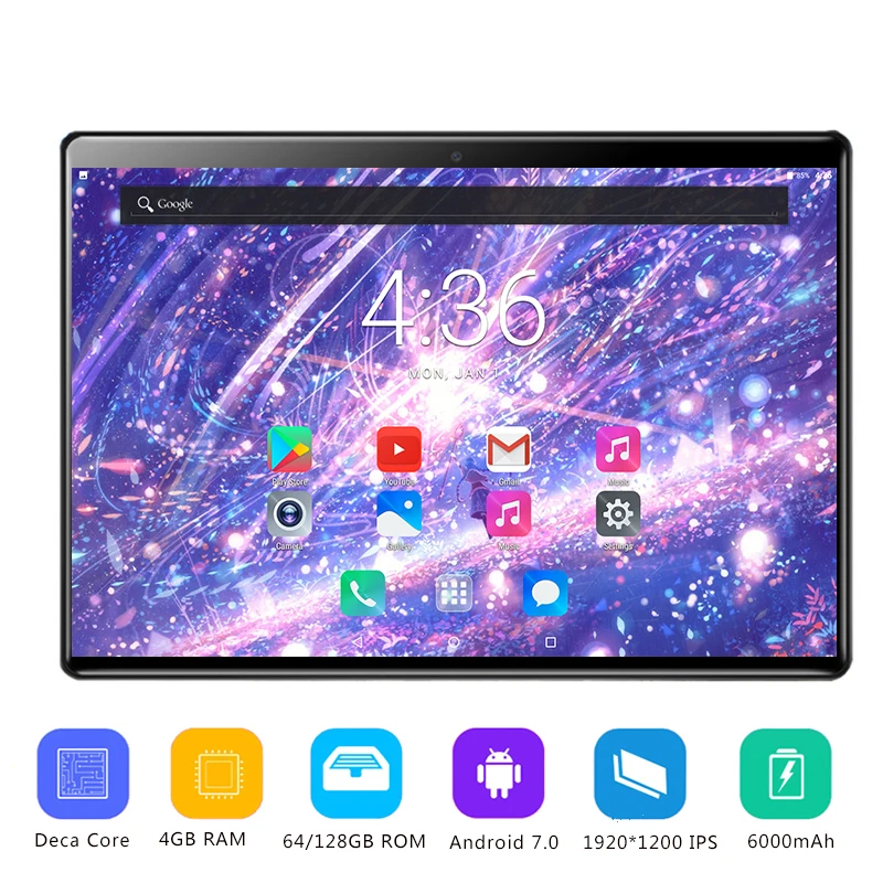 

2019 Newest Android 7.0 Deca Core 10 inch Tablet PC 4GB RAM 64GB ROM 8MP WIFI GPS 4G LTE 2.5D Tempered Glass IP 1920X1200 Screen