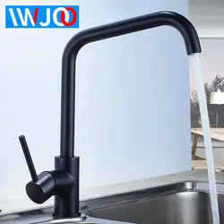 Кухня кран черный 360 градусов вращающаяся Кухонная Раковина Смесители Латунь холодной и горячей одной ручкой отверстие воды смесителя