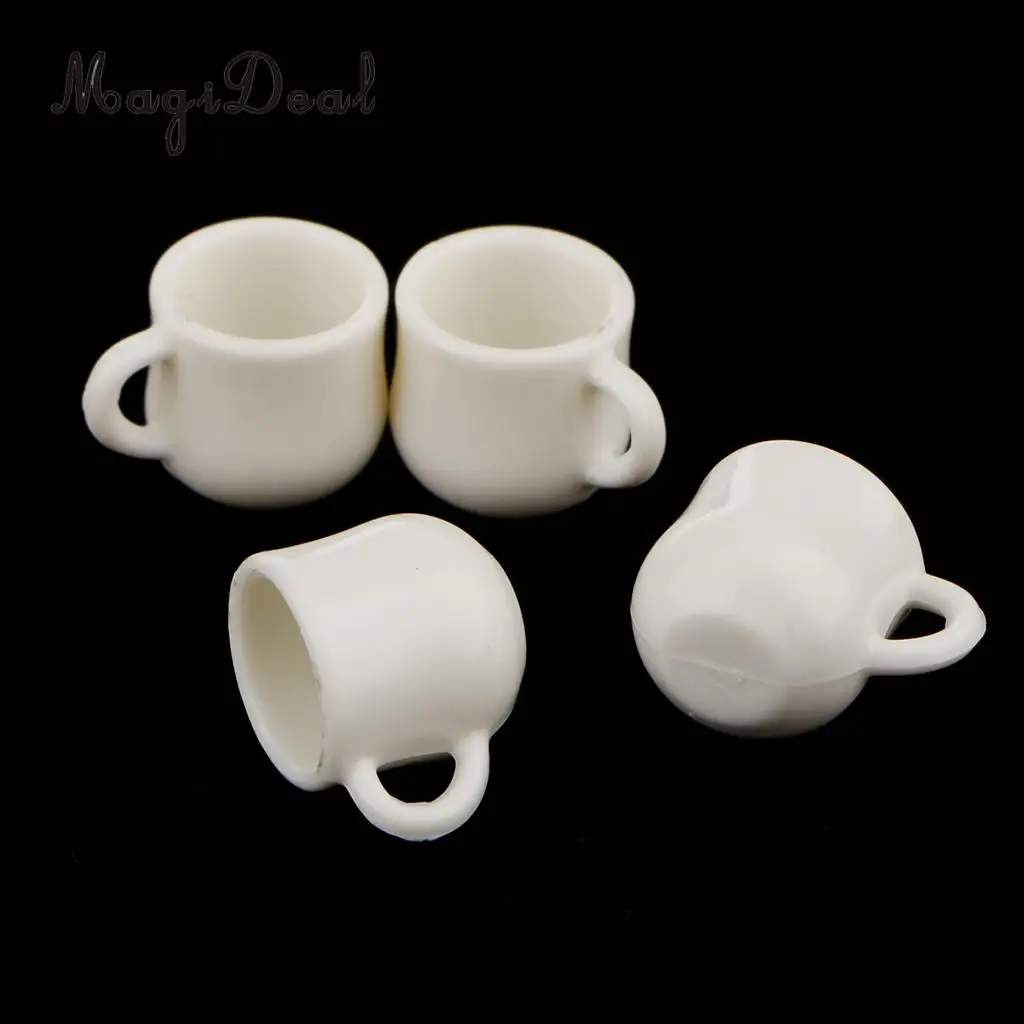 MagiDeal 4Pcs/Lot 1/12 Scale Dolls House Miniature White Cafe Tea Drink Cups Mugs for Coffee Shop Teahouse Restaurant Kitchen