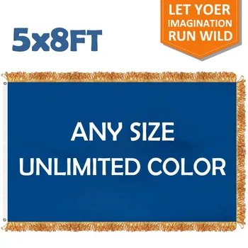 

MOFAN 5x8Ft Custom Flag Canvas Heading and Grommets with Gold Fringe