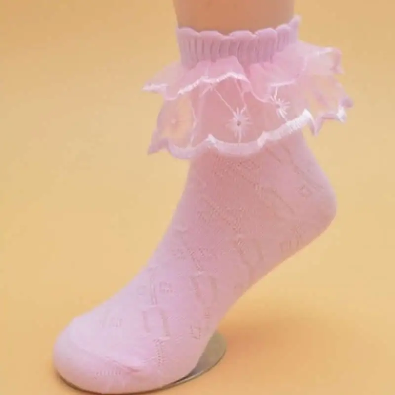 Малыши Bebe из хлопка для маленьких девочек детские носки с оборками, Meias Infantil, Детские Вязаные кружевные носки для девочек, белые сетчатые тонкие мужские носки - Цвет: pink double lace