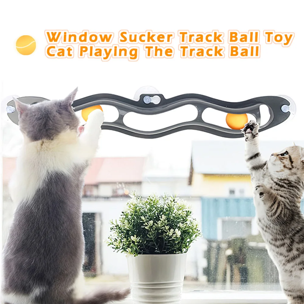 Pet Window Sucker Track Ping Pong Ball Toy Interactive Kittens Window