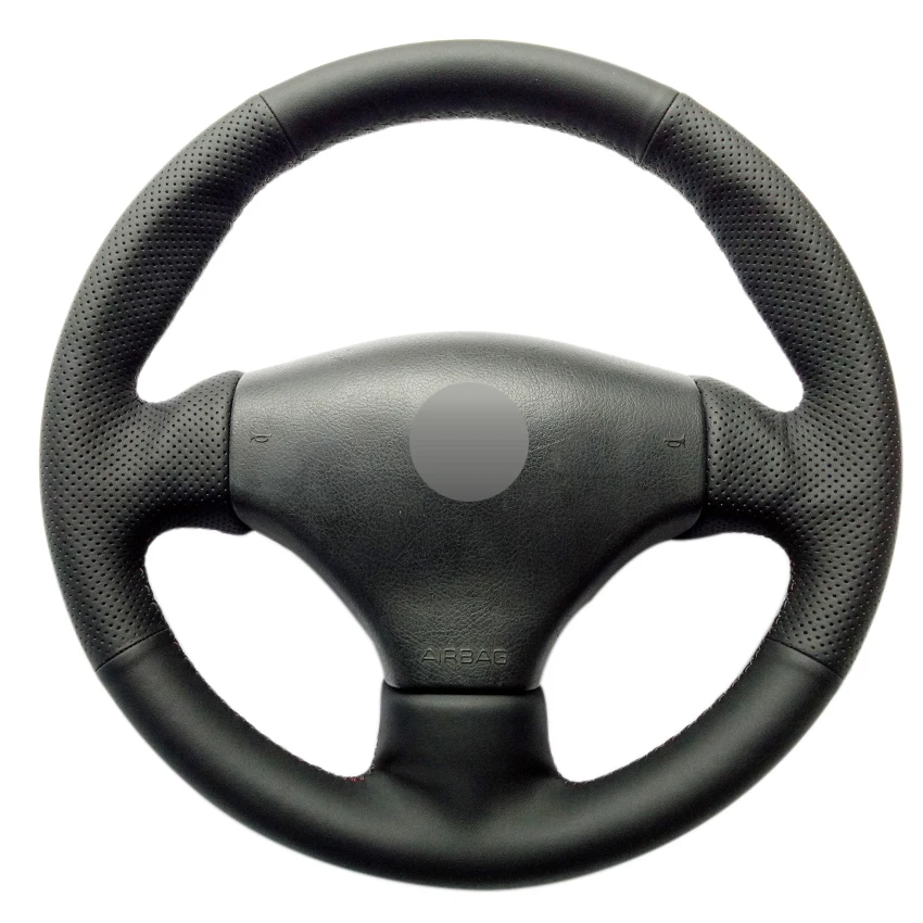 

Black Leather Hand-stitched Car Steering Wheel Cover for Peugeot 206 2003 206 CC 2005