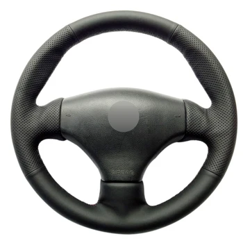 

Black Leather Hand-stitched Car Steering Wheel Cover for Peugeot 206 2003 206 CC 2005