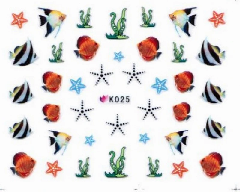 

11 PCS / LOT SIMULATION EMULATION SELF-ADHESIVE 3D NAIL TATTOOS STICKER CARTOON MARINE FISH PALM BOAT SEA STAR K025-035