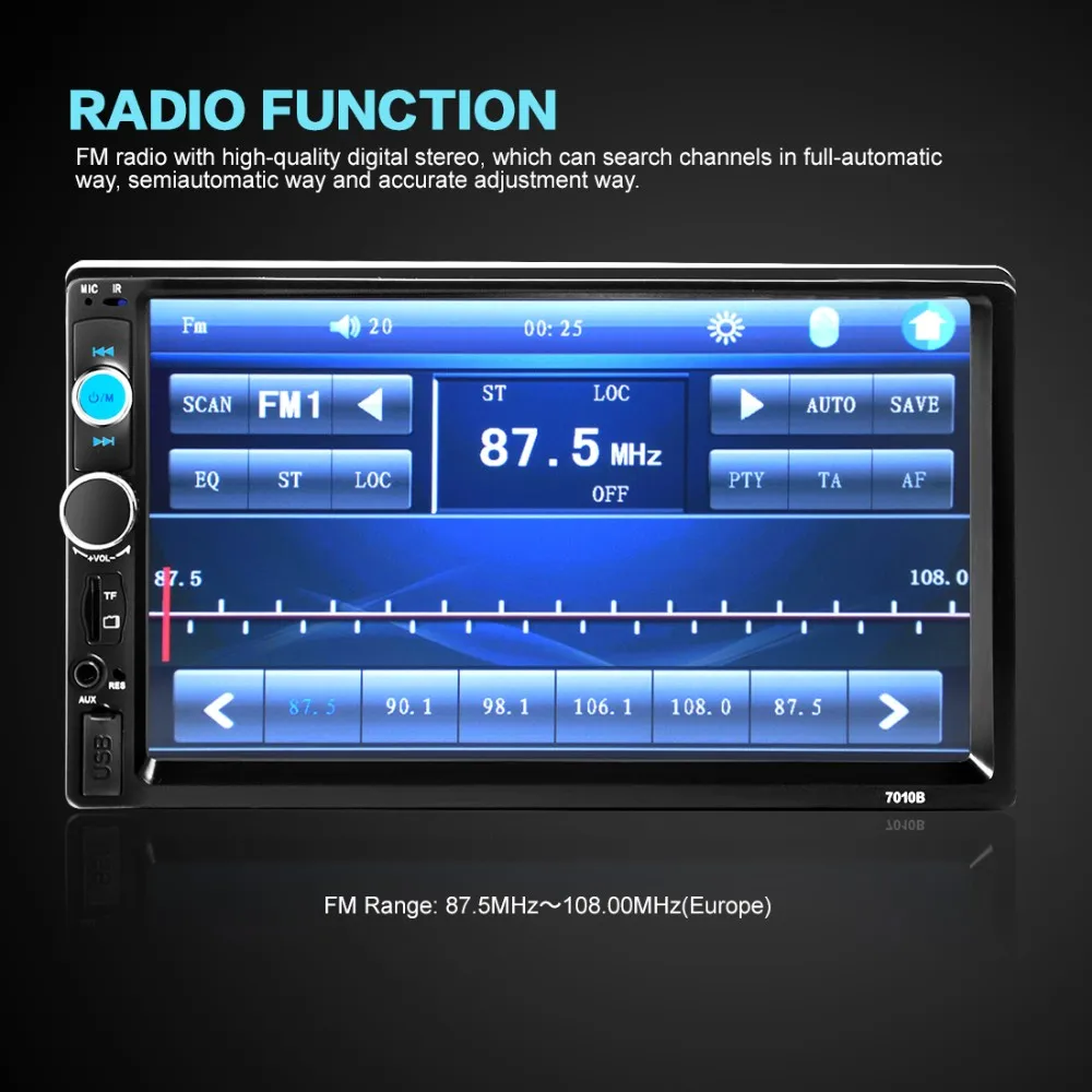 2 DIN Авторадио 7010B 7 дюймов Bluetooth TFT экран двухъядерный аудио стерео MP5 плеер 12 В Авто 2-DIN поддержка AUX FM USB SD MMC