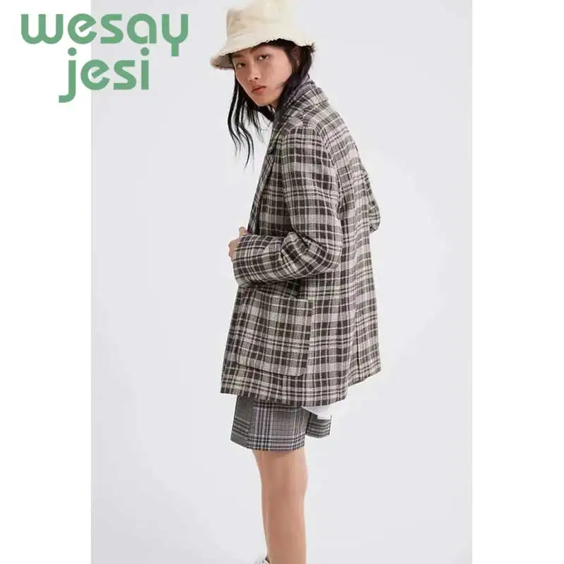 Women Blazer Pockets Jackets Female 2019 new Retro Suits Coat plaid Vintage  Blazer Loose Coat Streetwear