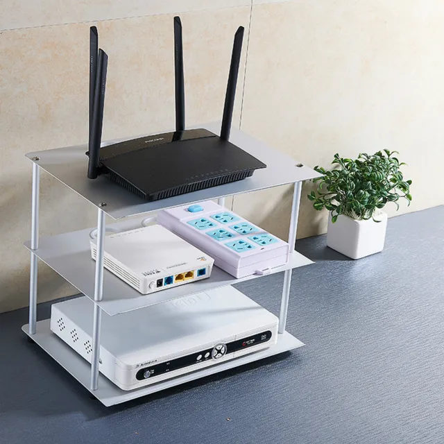 Three Layer Router Shelf Storage Rack Space Aluminum Wireless WiFi