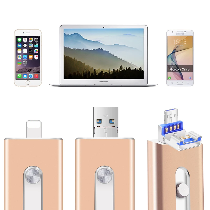 Usb флэш накопитель 3.0 OTG для iPhone 5/5S/5C/6/6 S Plus/7/ ipad/Android флешки usb stick mini flash металла 64 ГБ